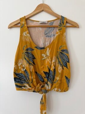 Aritzia Babaton Floral Mustard Tie-Front Tank Spring Summer Medium